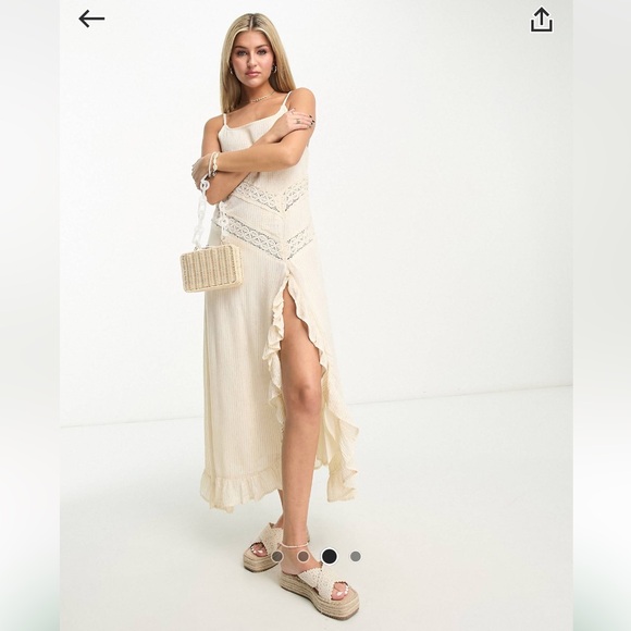 Raga Golden Rays lace slit front maxi slip dress in cream - Picture 3 of 5